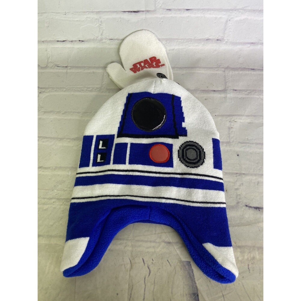 Disney Star Wars R2-D2 Toddler Boys Knit Beanie Hat Cap and Mittens Set NEW